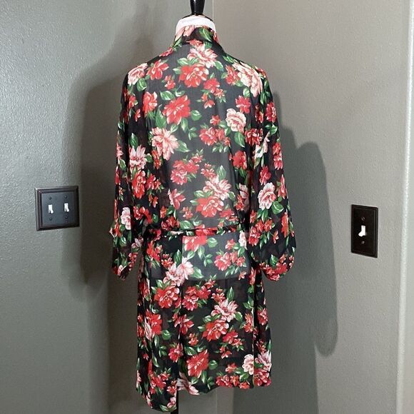 Forever 21 Sheer Rose Robe Kimono Belted Swim Cover Up - Picture 7 of 10